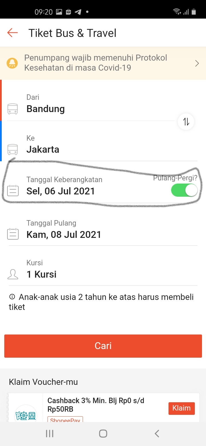 Memilih tanggal pemberangkatan Memilih tanggal pemberangkatan