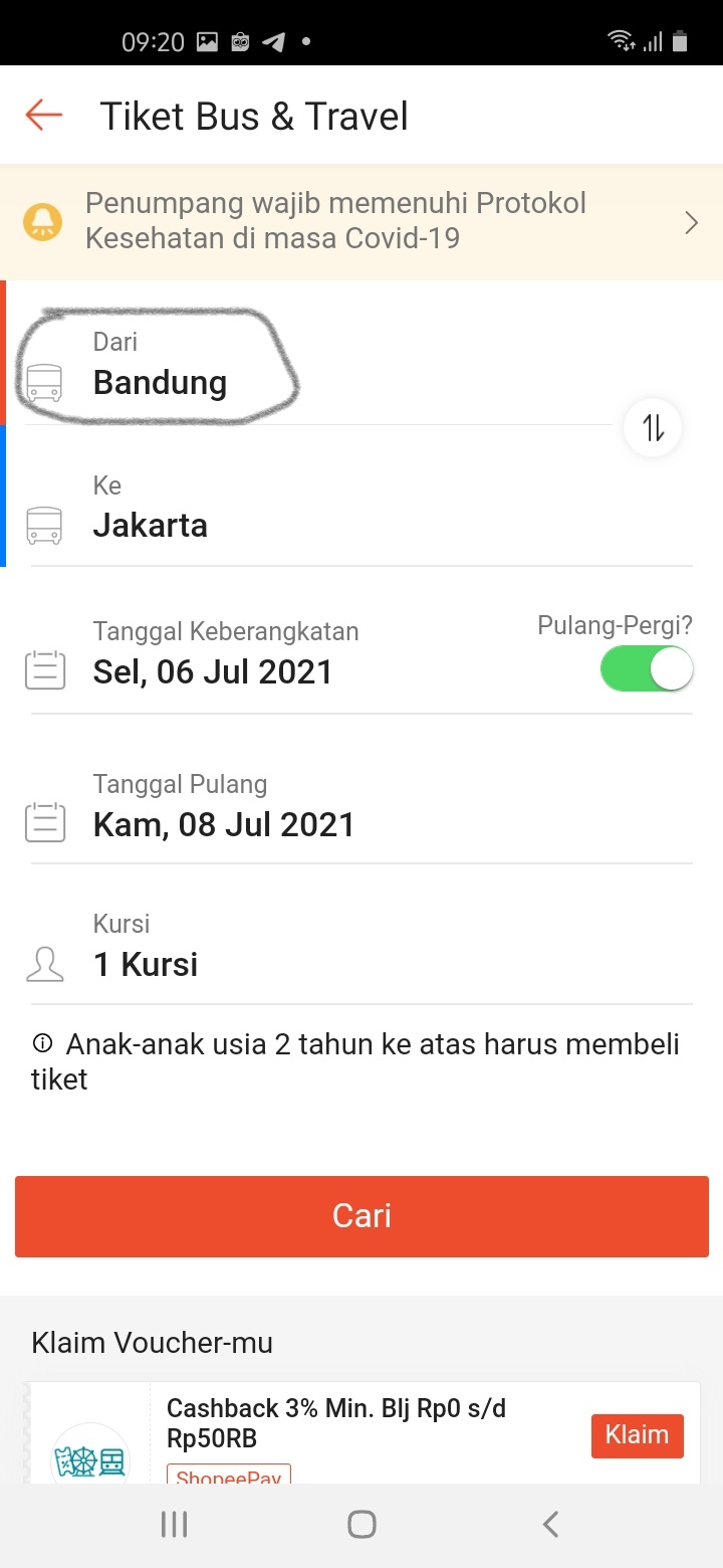 Memilih titik awal pemberangkatan Bus Memilih titik awal pemberangkatan Bus