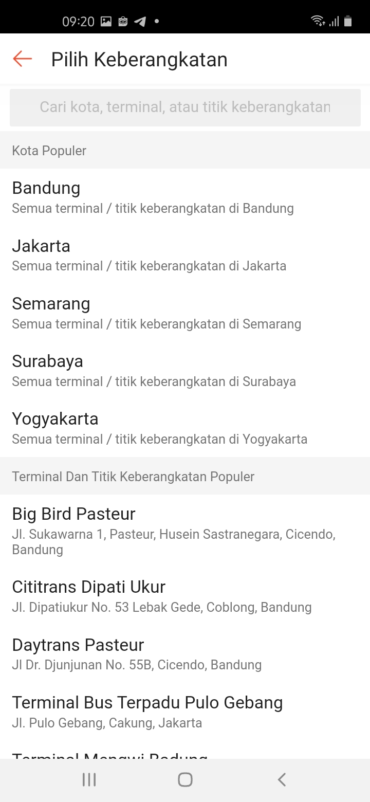Memilih titik awal pemberangkatan Bus Memilih titik awal pemberangkatan Bus