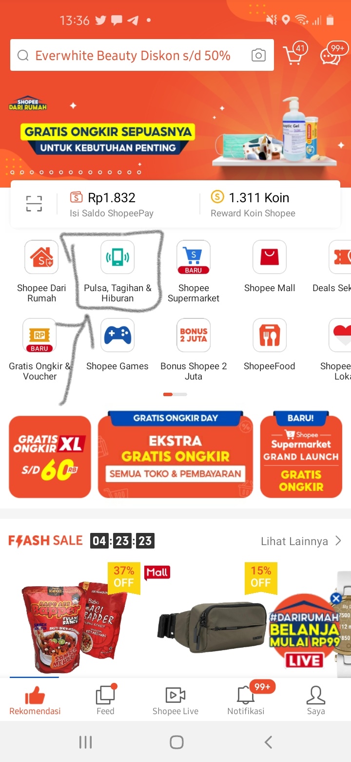 Halaman utama Aplikasi Shopee Halaman utama Aplikasi Shopee